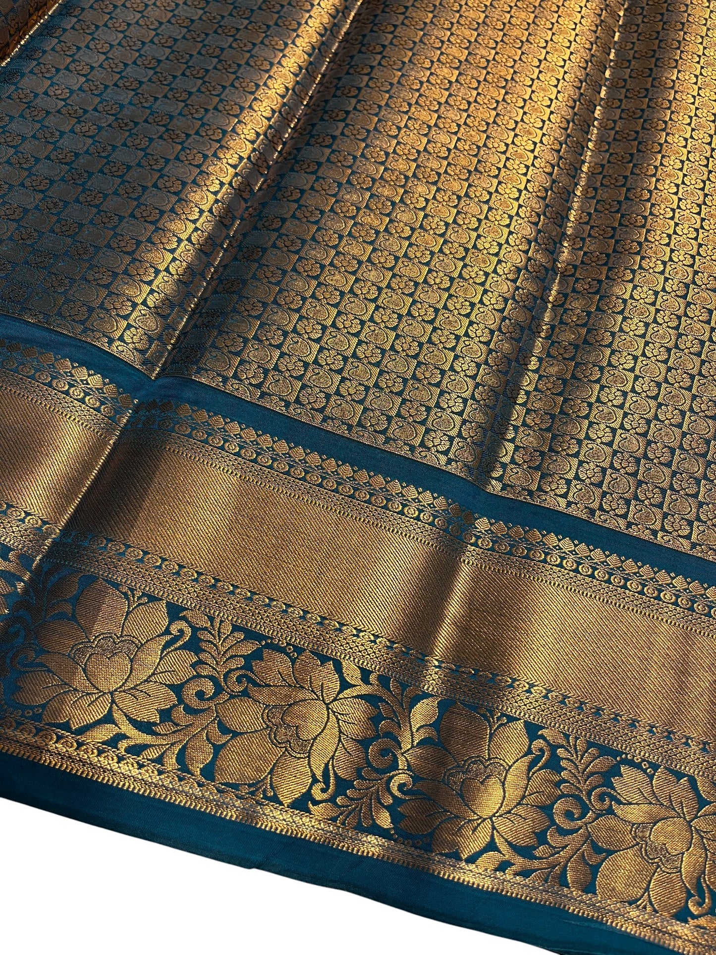 Southloom Banarasi Semi Silk Saree with Floral Zari Work Across Body (Yellow & Blue)