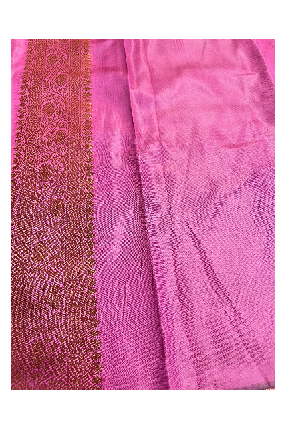 Southloom Banarasi Silk Brocade Bridal Saree WIth Woven Borders And Blouse Piece in Pink And Gold