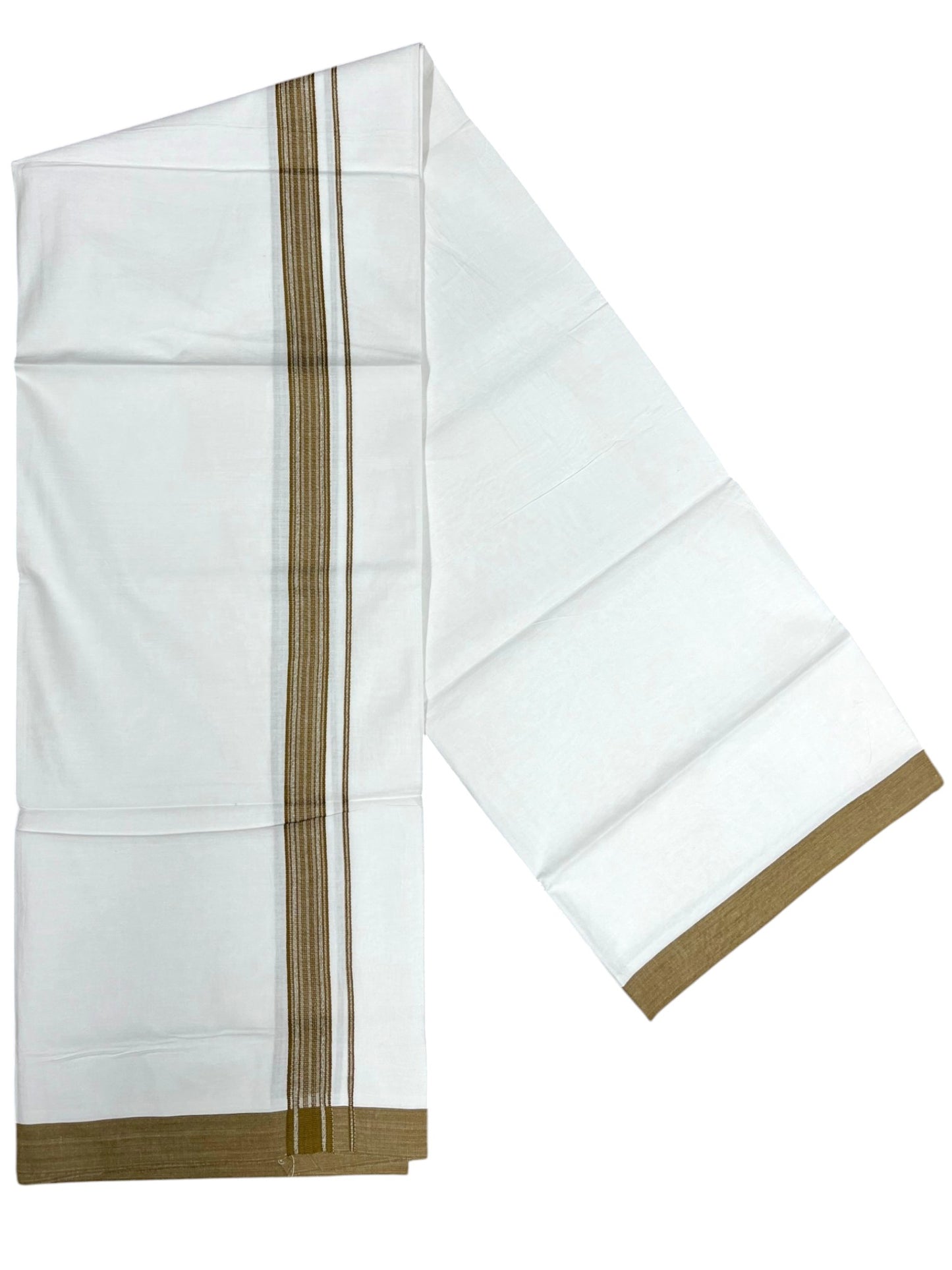 Southloom Pure White Single Cotton Mundu with Olive Green Border (South Indian Kerala Dhoti)
