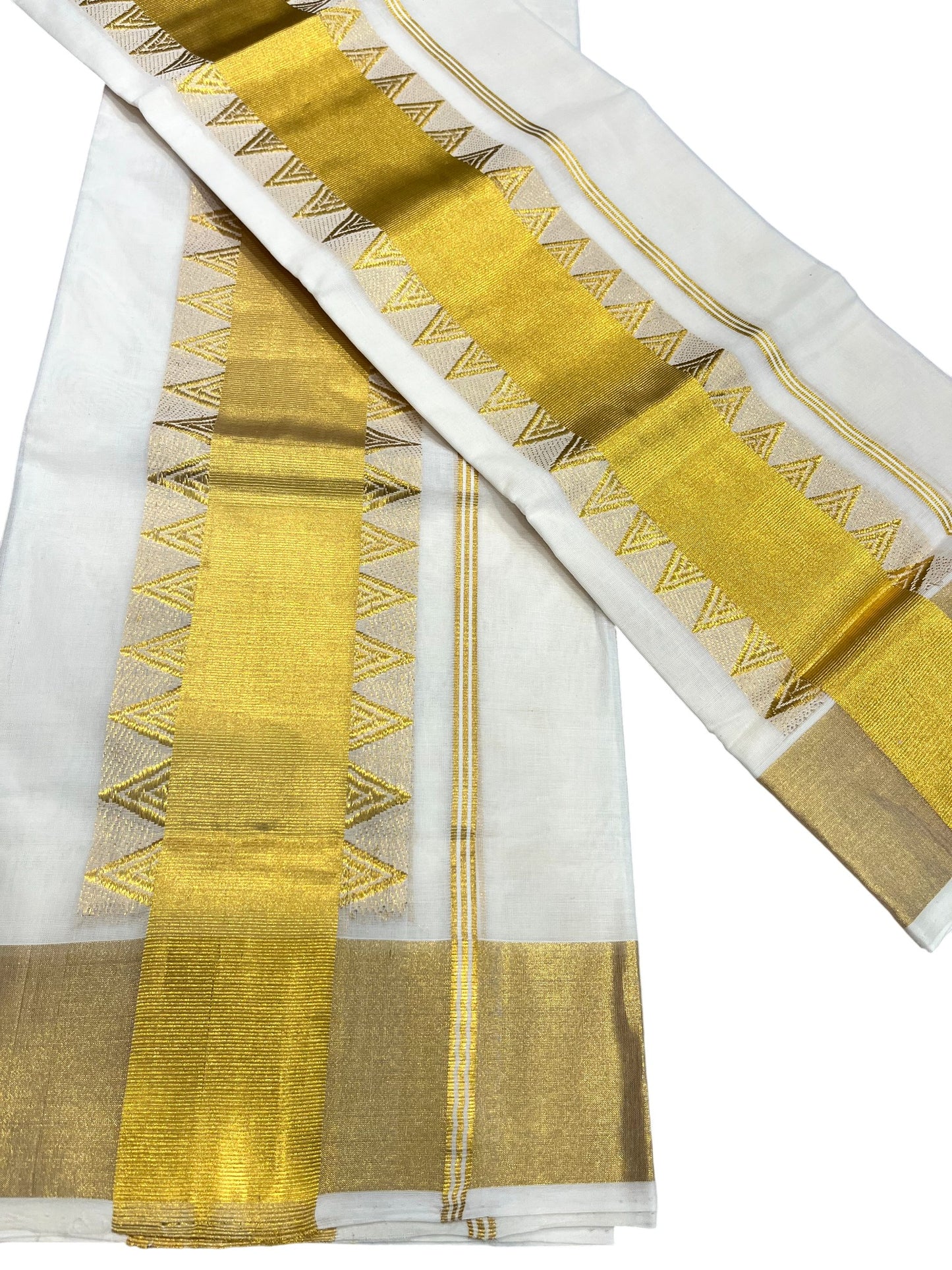 Southloom Super Premium Balaramapuram Handloom Unakkupaavu Cotton Wedding Pudava Set Mundu with Temple Border