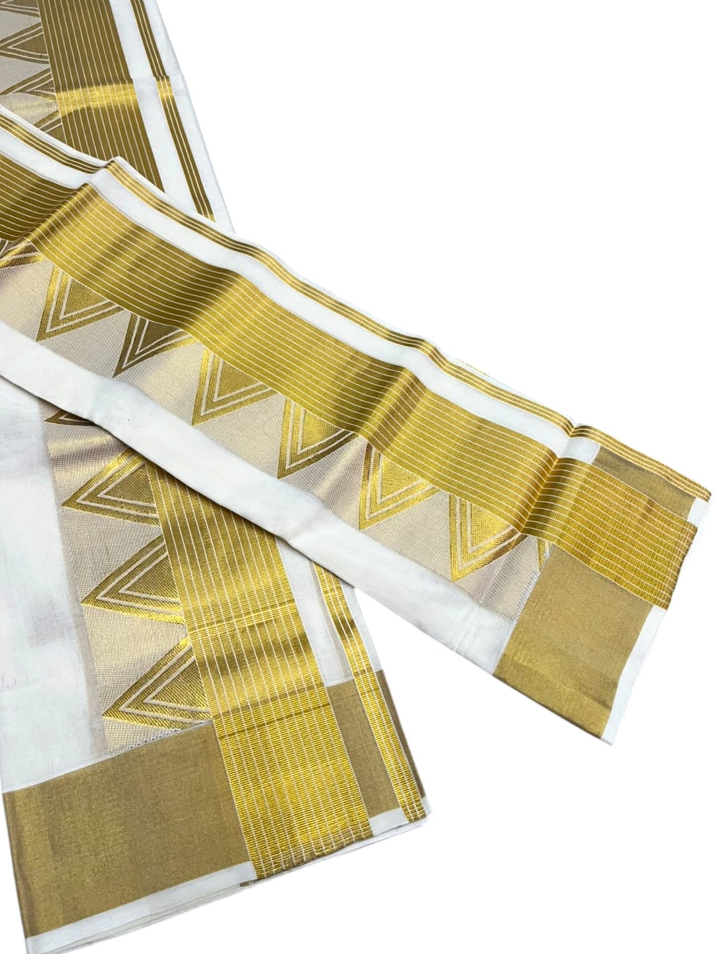 Southloom Premium Cotton Handloom Set Mundu with Temple Design And Kasavu Border (2.80 Mtr)