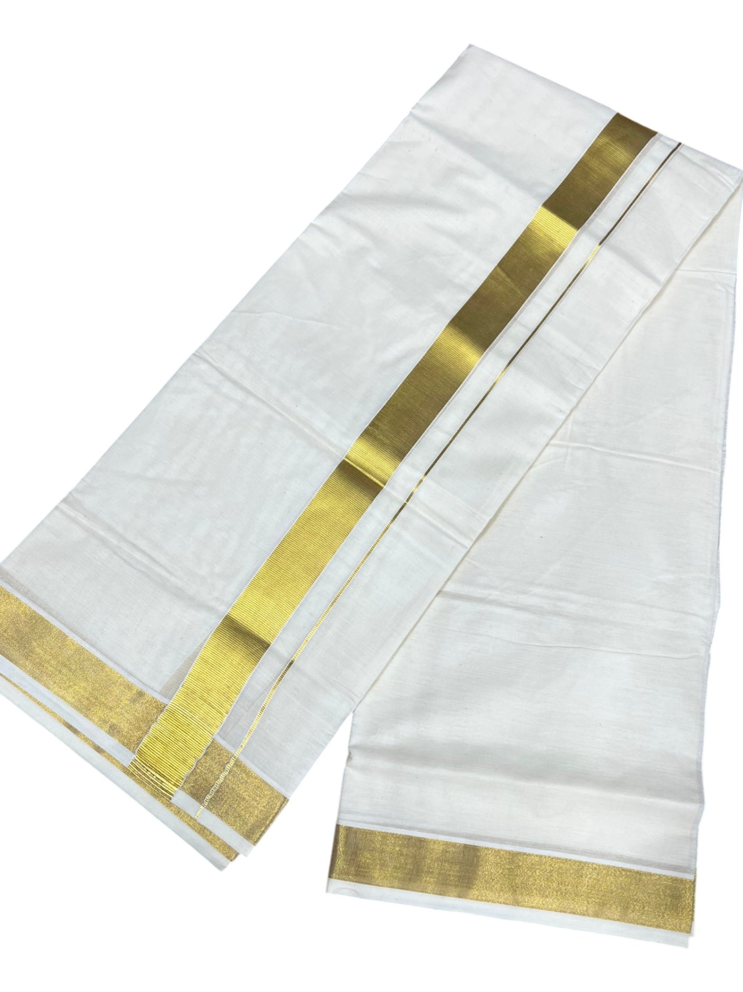 Southloom Kerala Pure Cotton Double Mundu with Gold Kasavu and Border (South Indian Dhoti)