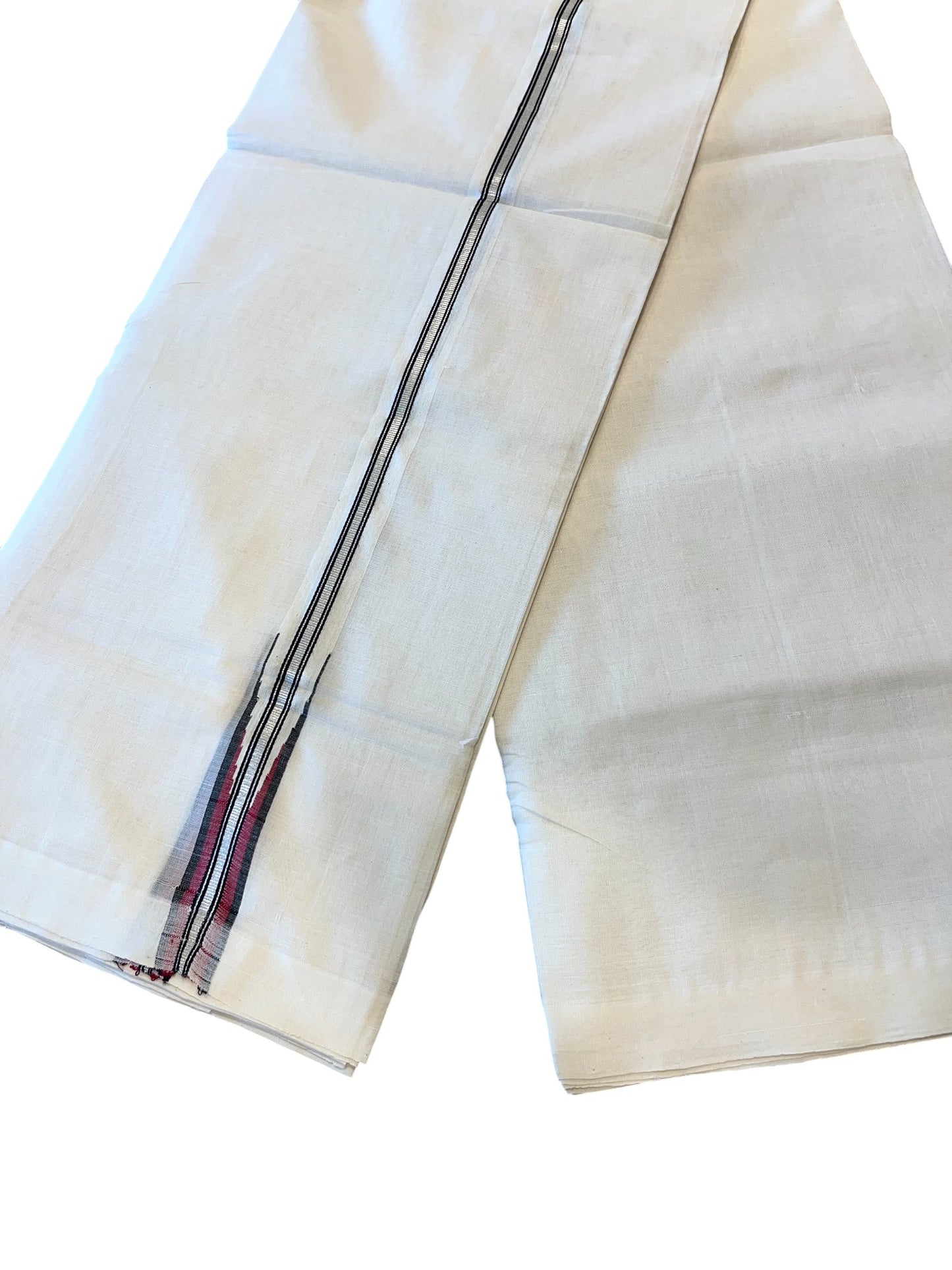 Southloom Premium Handloom Cotton Double Mundu with Silver and Black Border