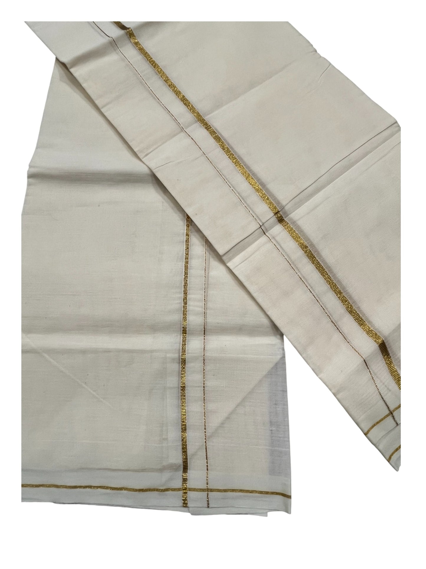 Kerala Cotton Mundum Neriyathum Single (Set Mundu) with Golden Puliyilakkara