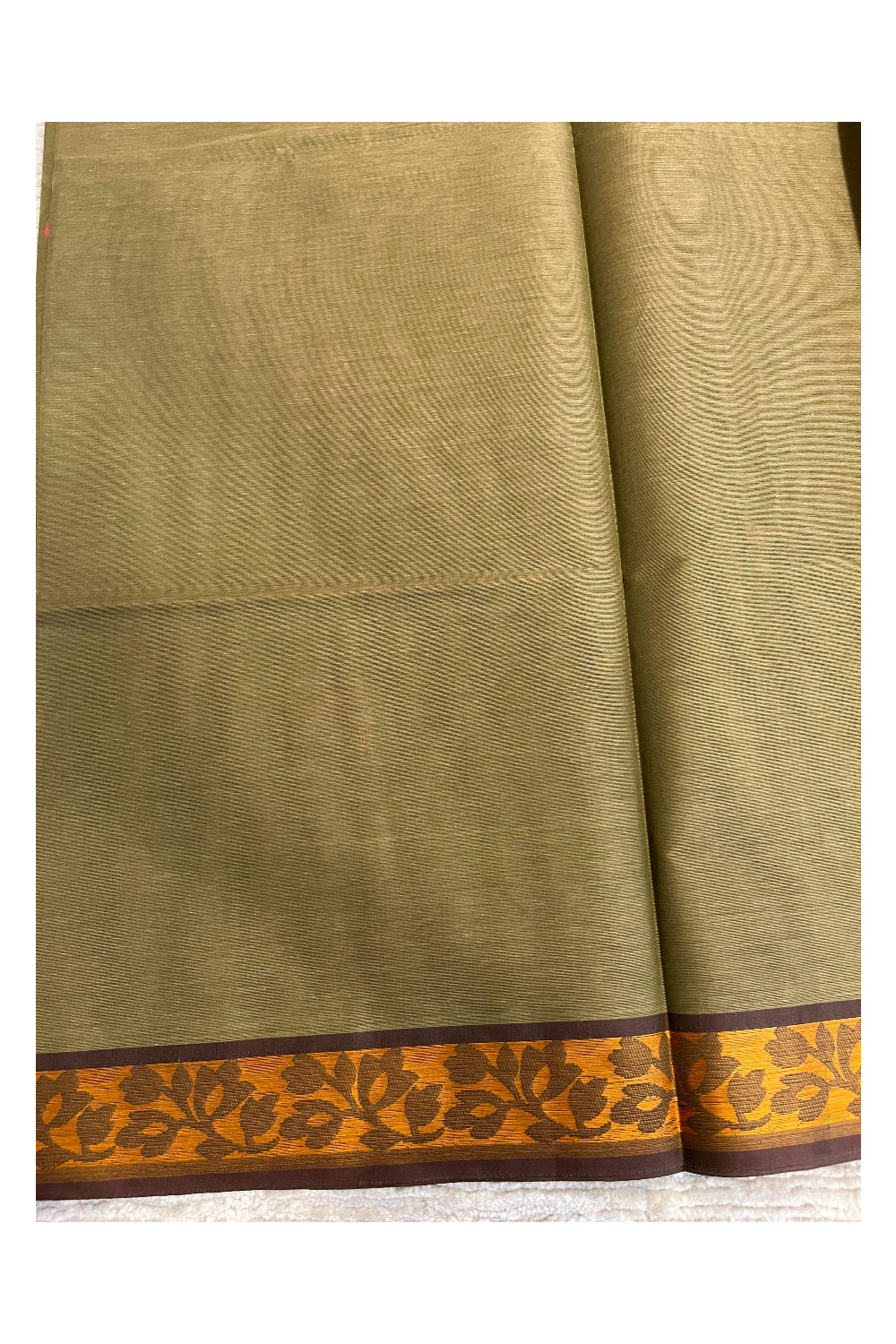 Southloom Kerala Cotton Saree with Floral Woven Works Across Body in Green