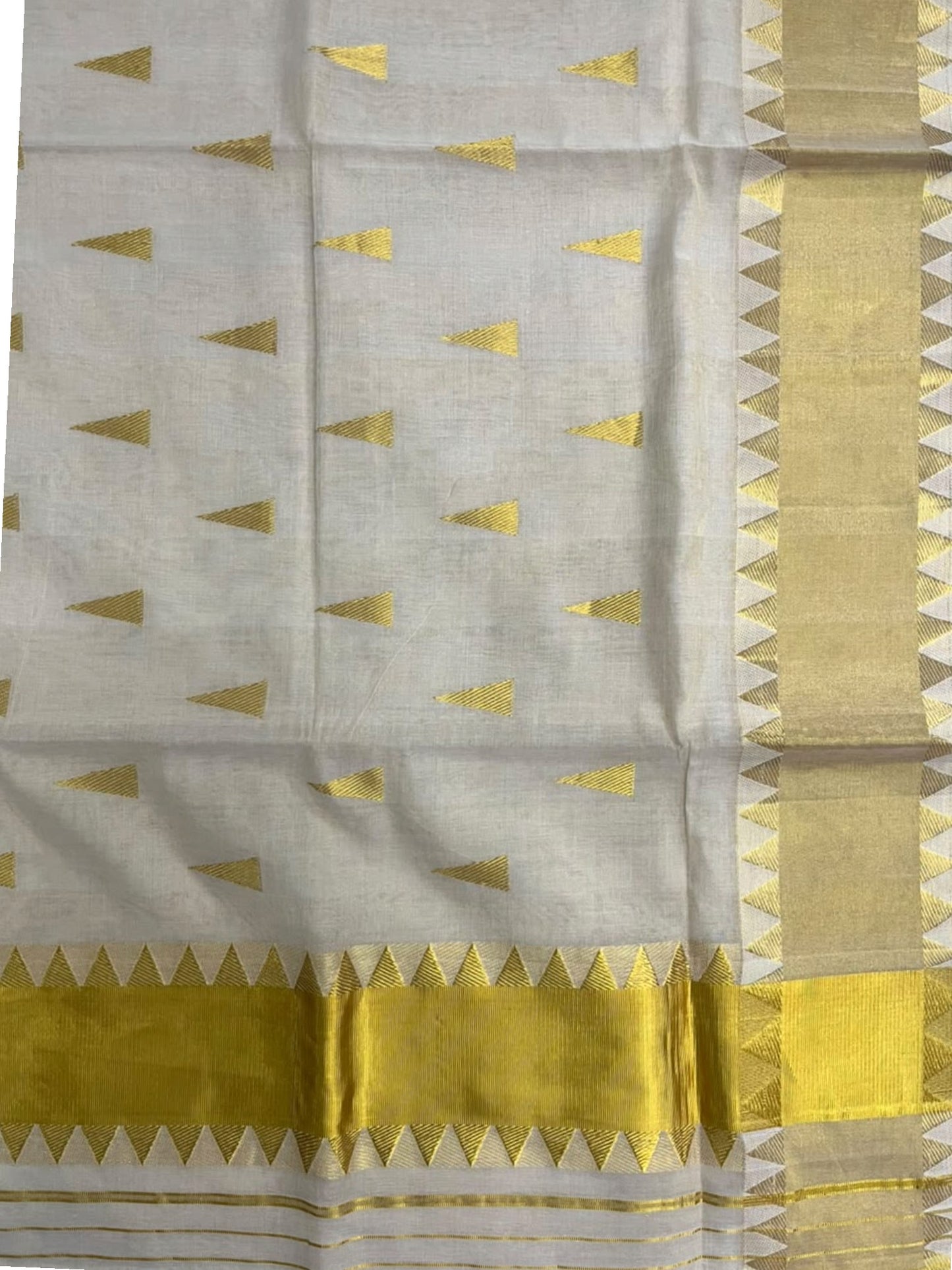 Southloom Super Premium Balaramapuram Handloom Tissue Saree with Temple Design and Gold Kasavu Border