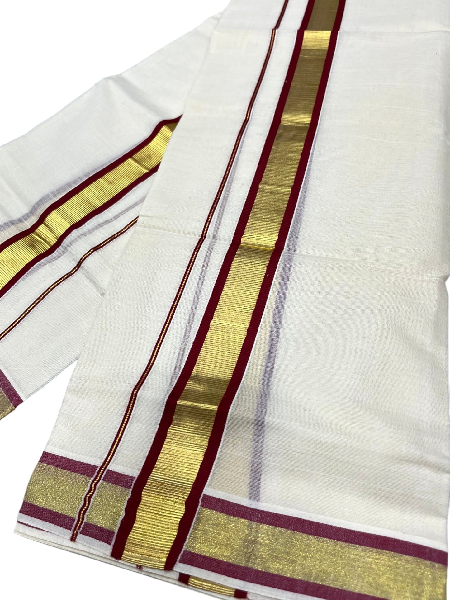 Kerala Cotton Set Mundu (Mundum Neriyathum) with Kasavu and Maroon Border 2.80 Mtrs SL244