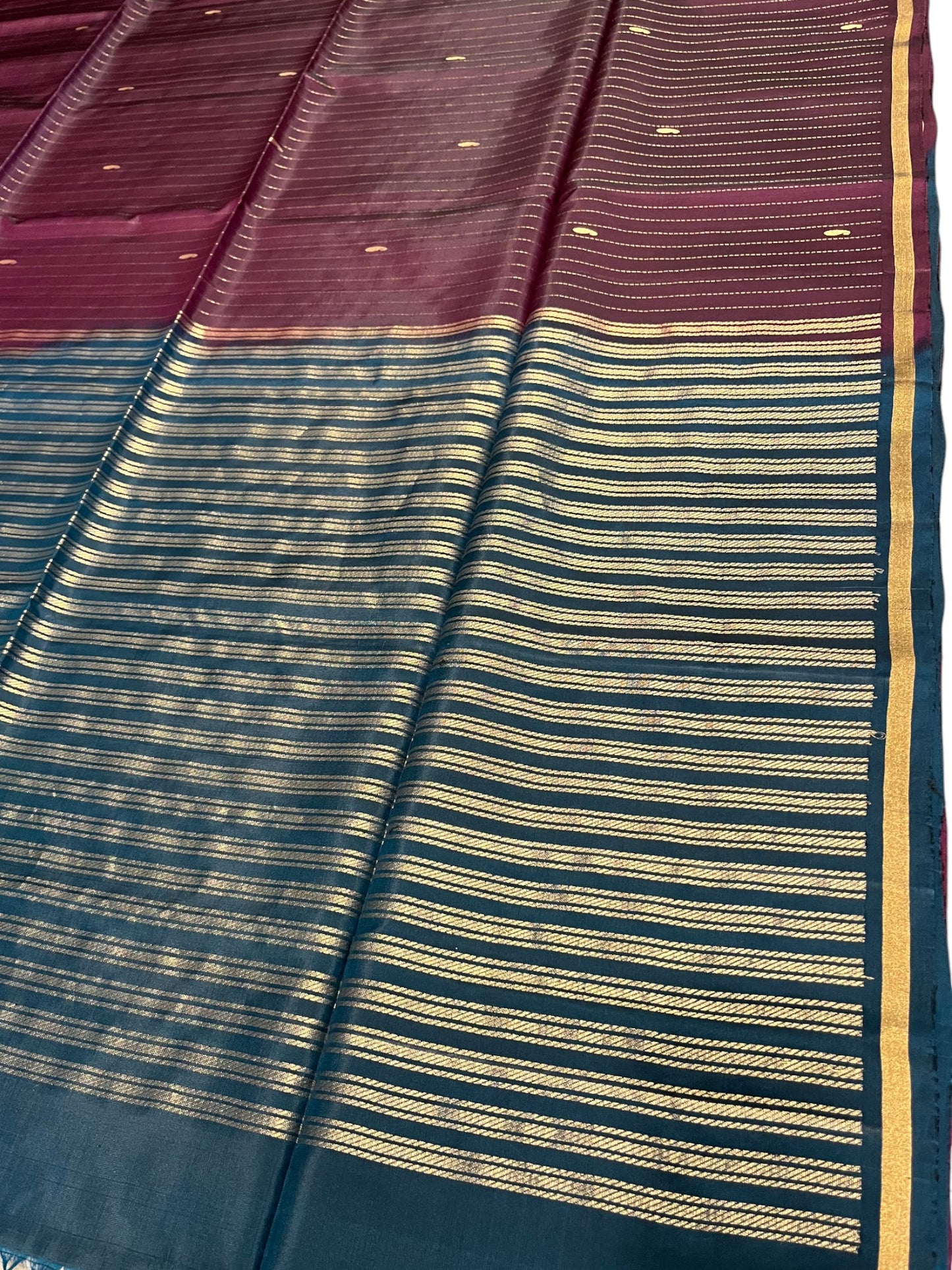 Southloom Pure Handloom Kanchipuram Silk Saree with Korvai Work (Blue & Maroon)