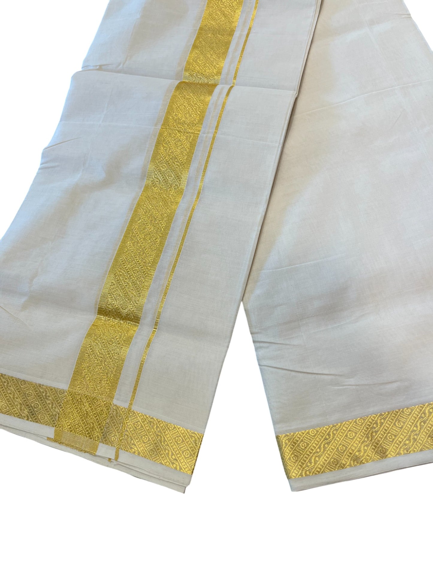Southloom Premium Handloom Cotton Gold Kasavu Double Mundu