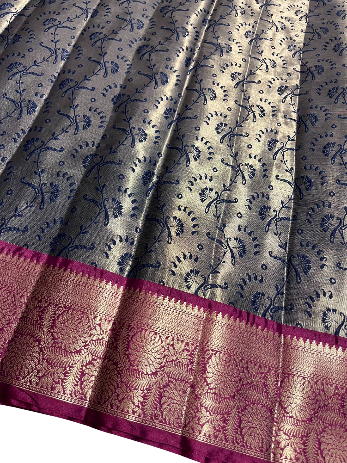 Southloom Tissue Silk Saree with Woven Work on Body and Borders (Blue & Magenta)