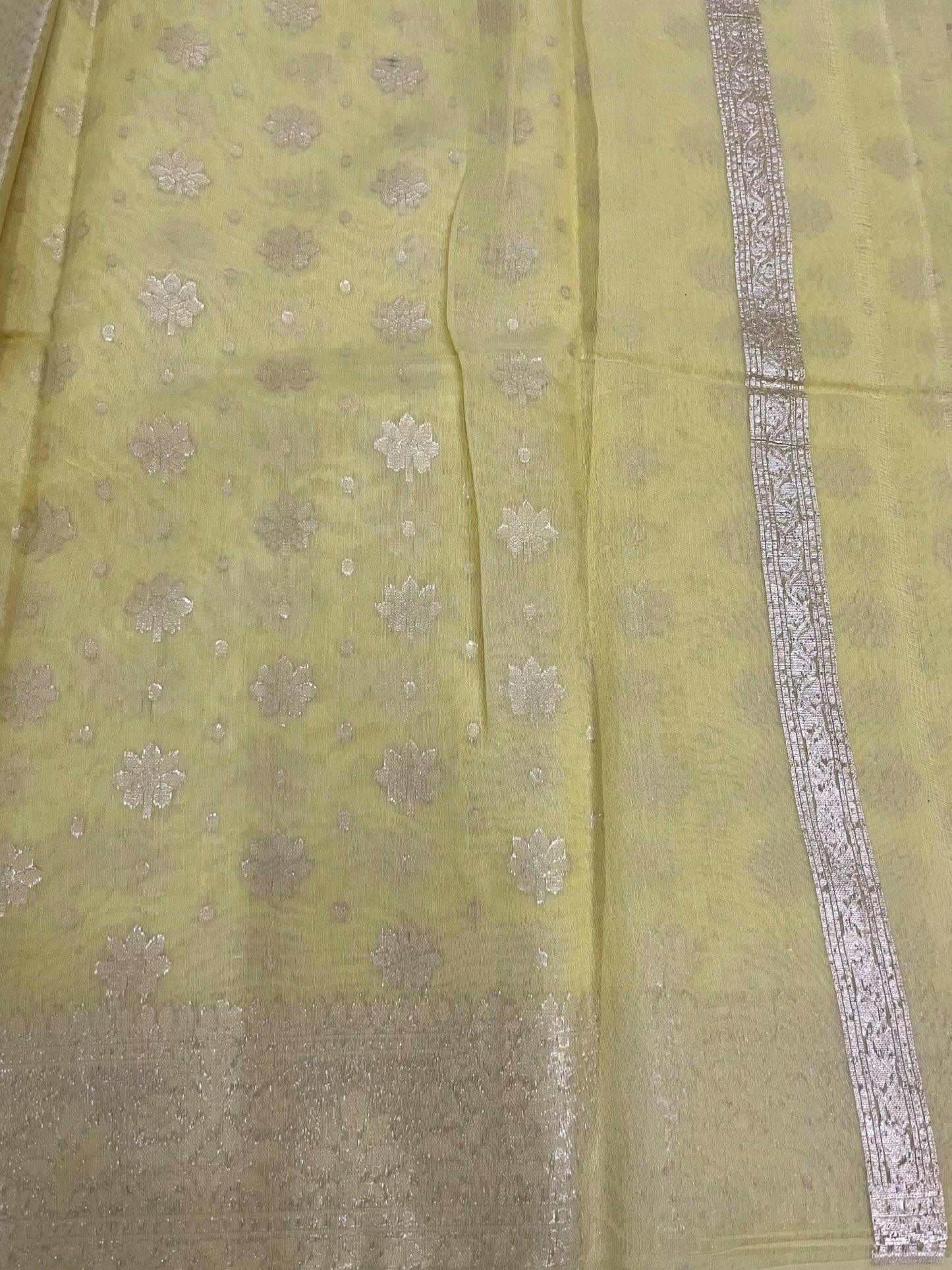 Southloom Cotton Banarasi Silk Saree with Woven Work on Body and Borders (Yellow)