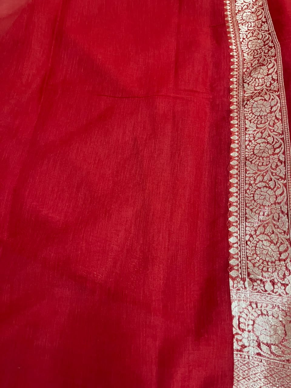 Southloom Cotton Banarasi Silk Saree with Woven Work on Body and Borders (Red)