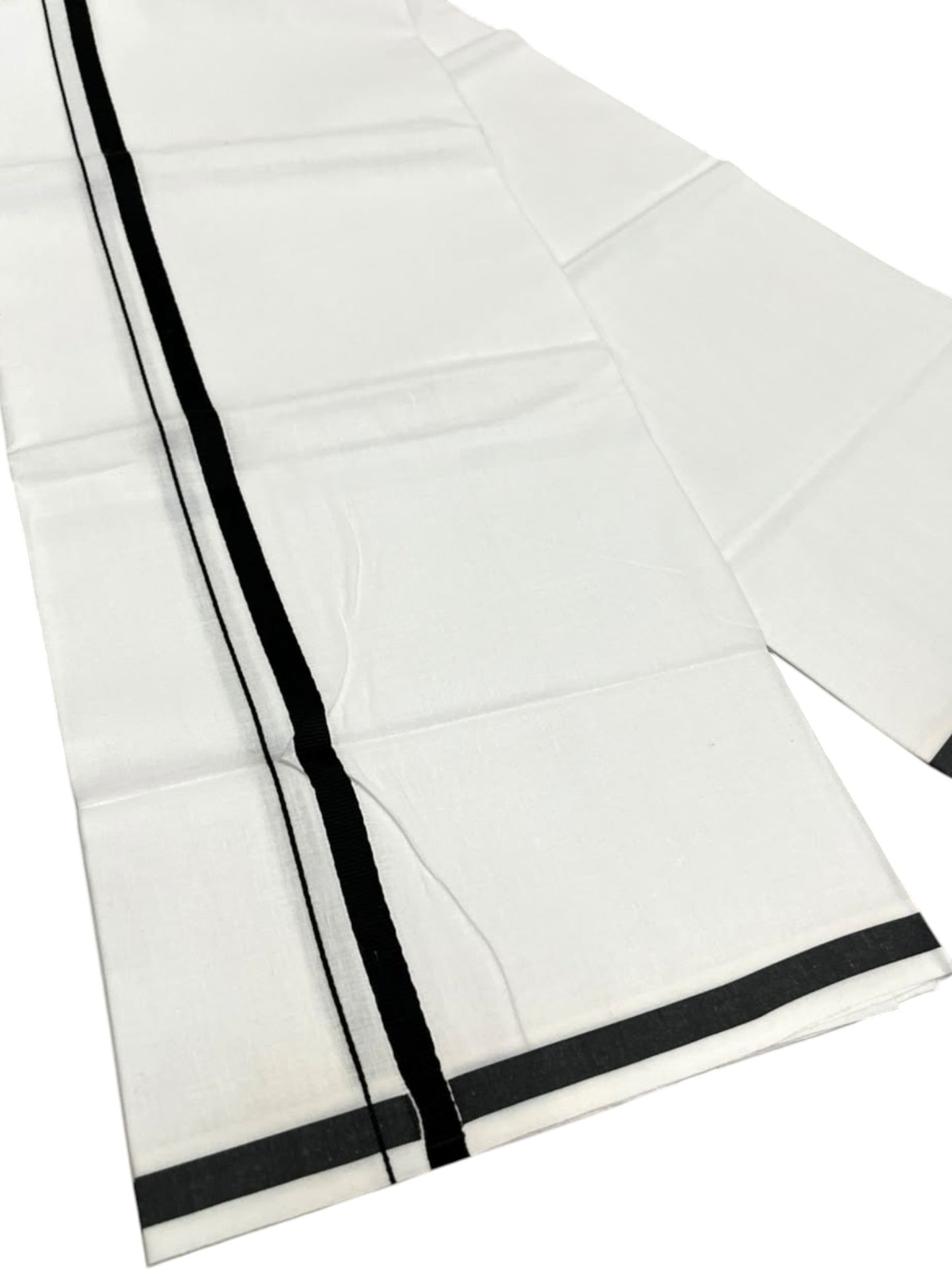 Southloom Pure White Cotton Single Mundu with Black Border (South Indian Kerala Dhoti)