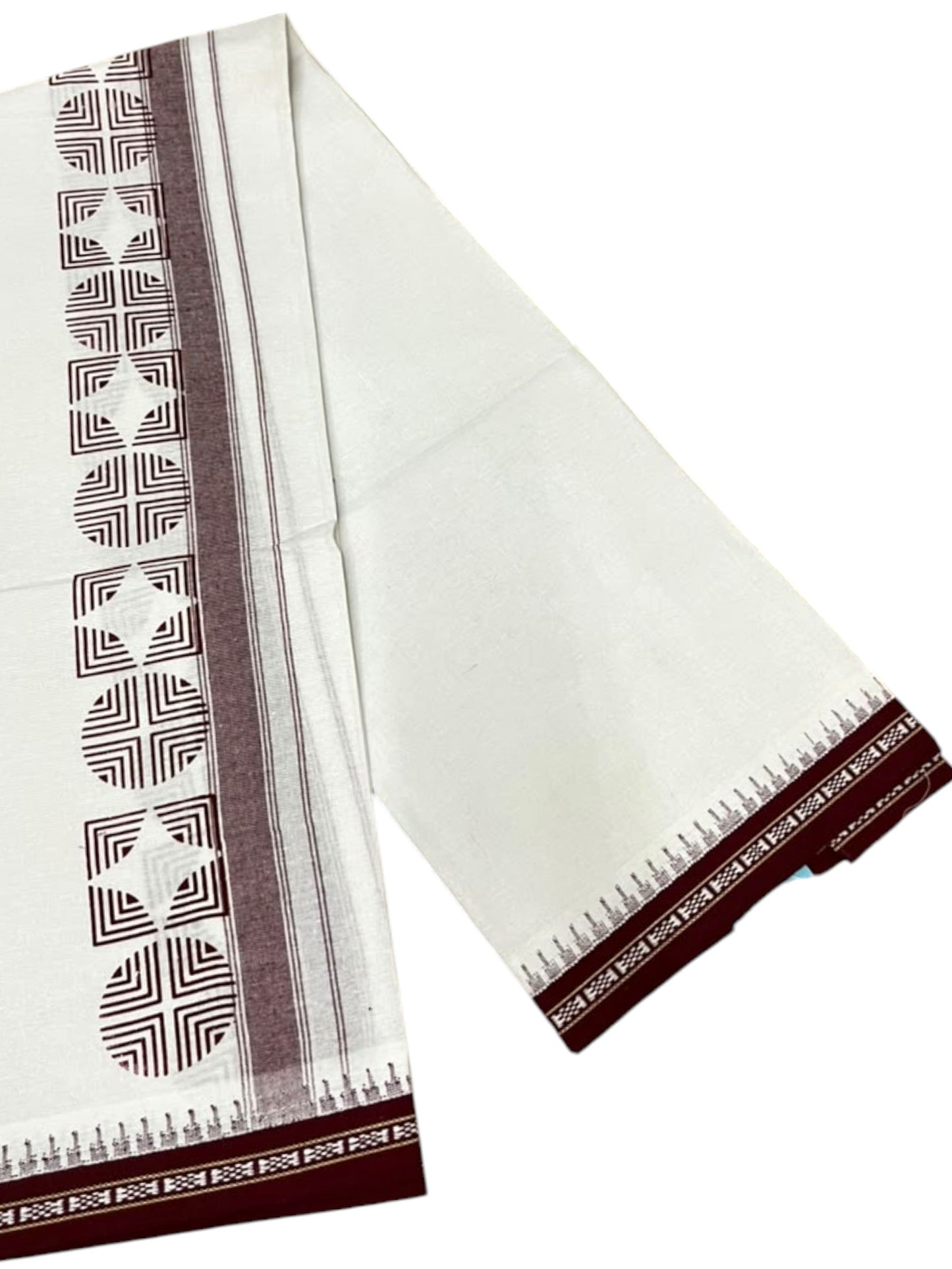 Southloom White Maroon Printed Single Mundu / Otta Mundu / Lungi (South Indian Kerala Dhoti) SL622