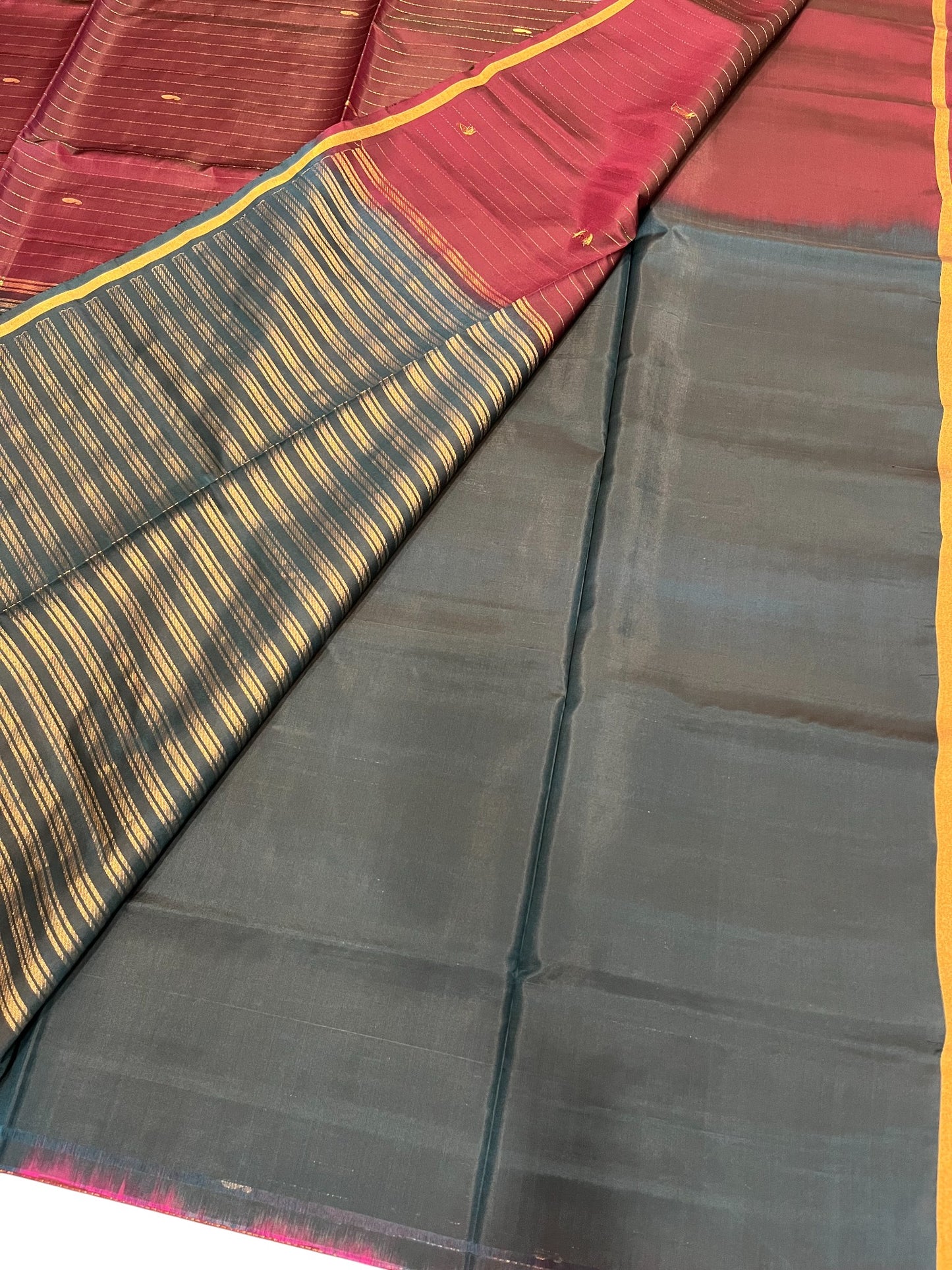 Southloom Pure Handloom Kanchipuram Silk Saree with Korvai Work (Blue & Maroon)