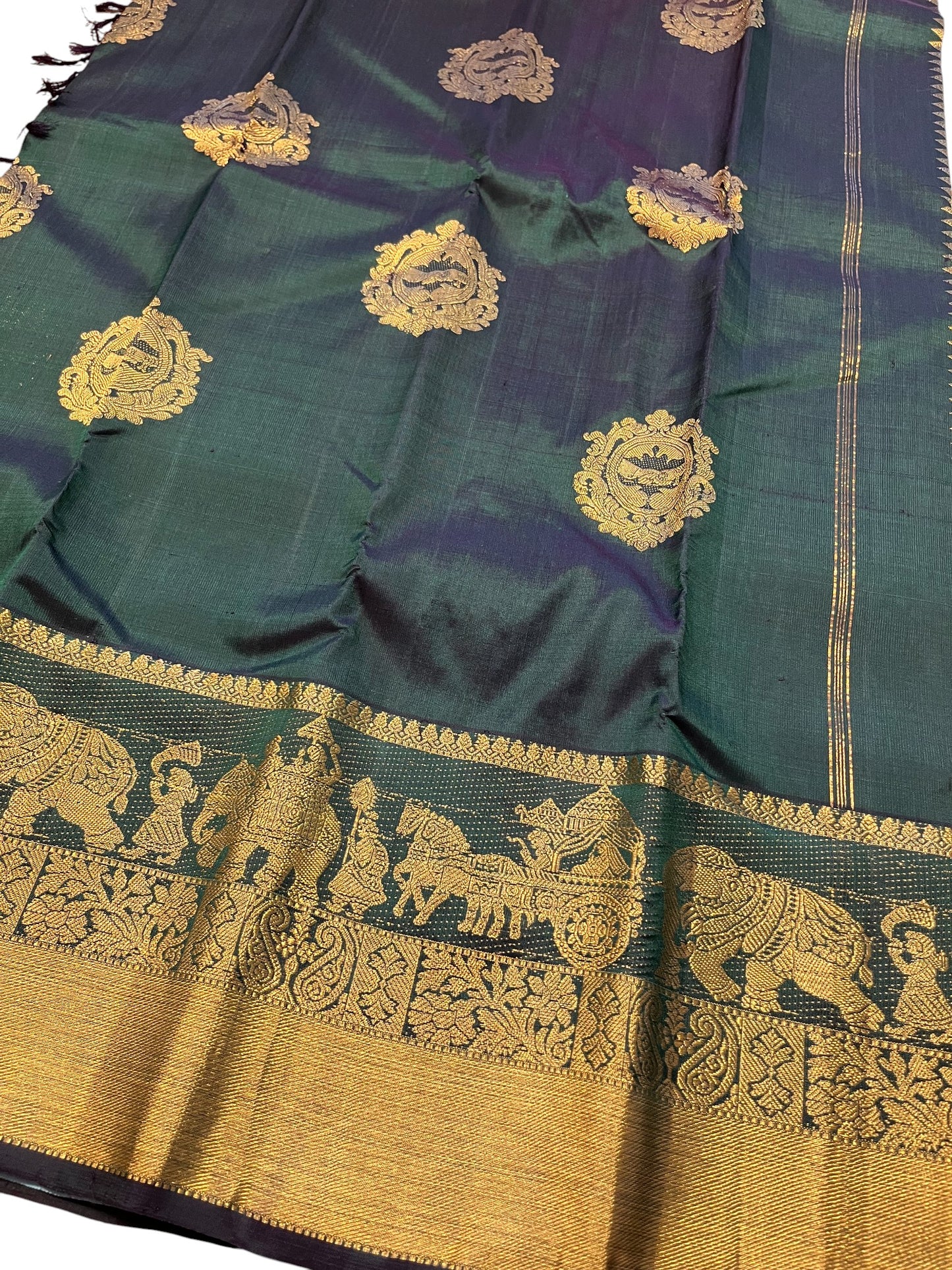 Southloom Premium Handloom Bridal Kanchipuram Silk Saree with Pallaku Design (Green)
