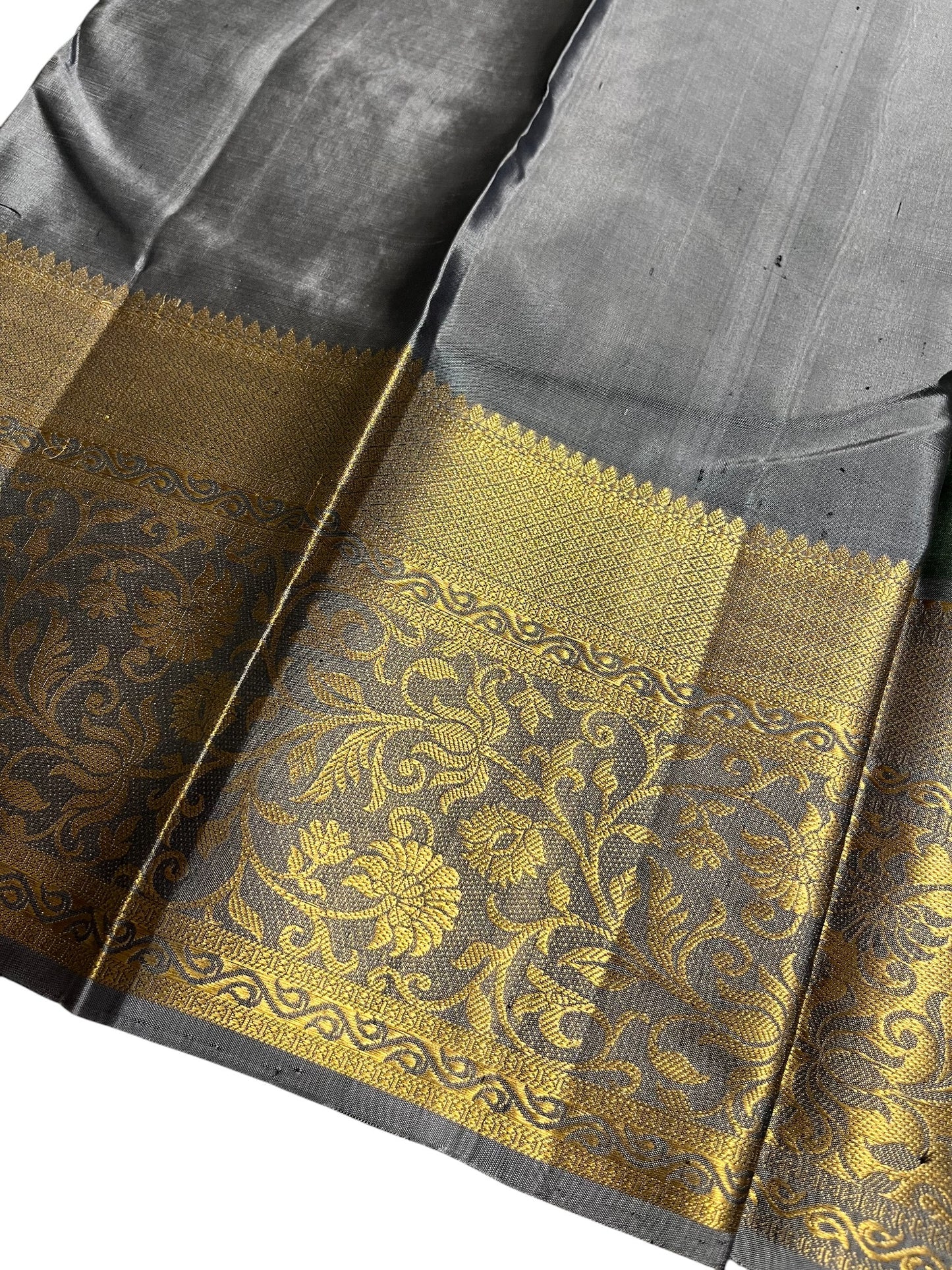 Southloom Premium Bridal Handloom Kanchipuram Silk Saree With Korvai Works (Green & Gray)