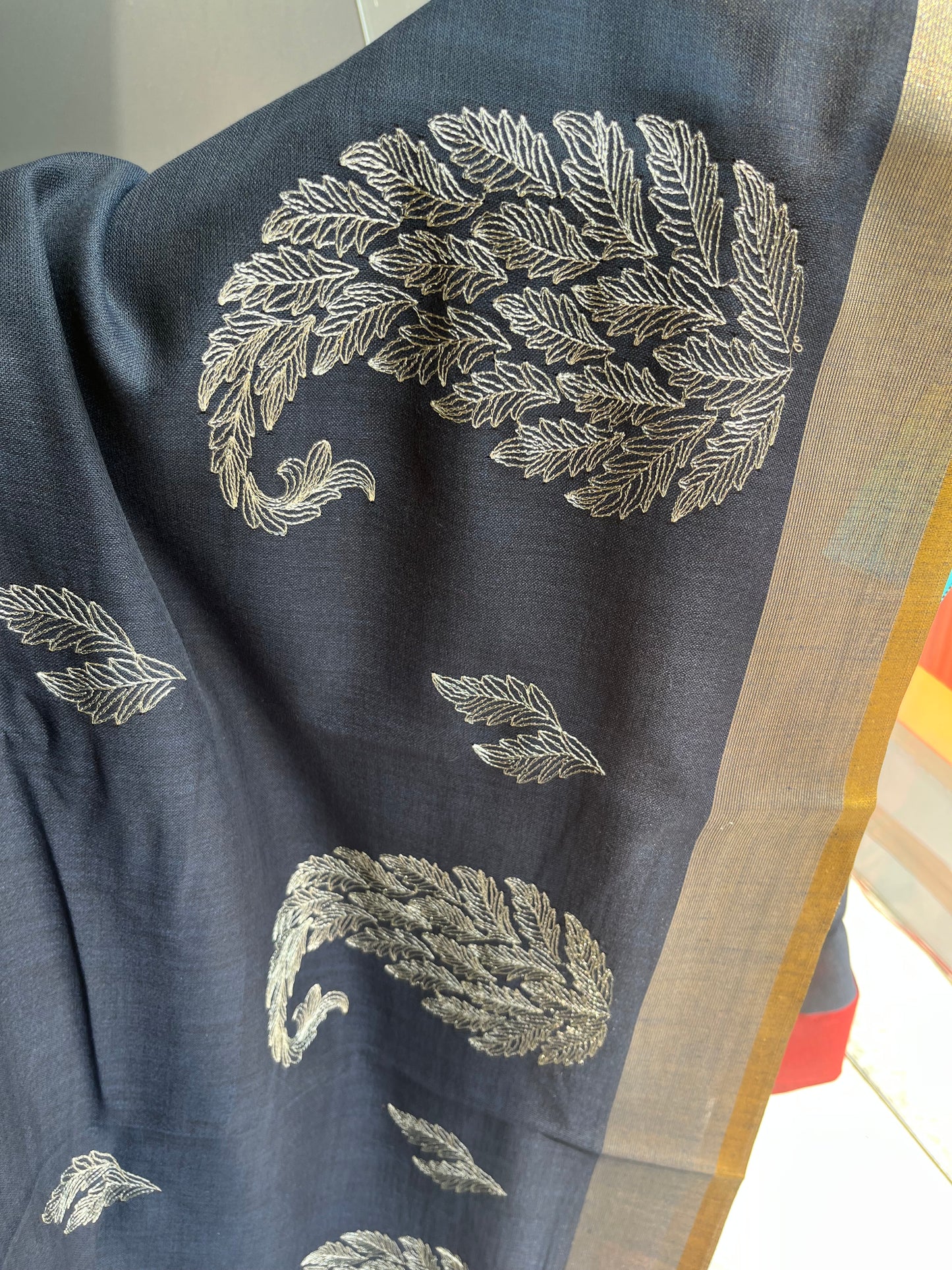 Linen Cotton Blue Saree SL213
