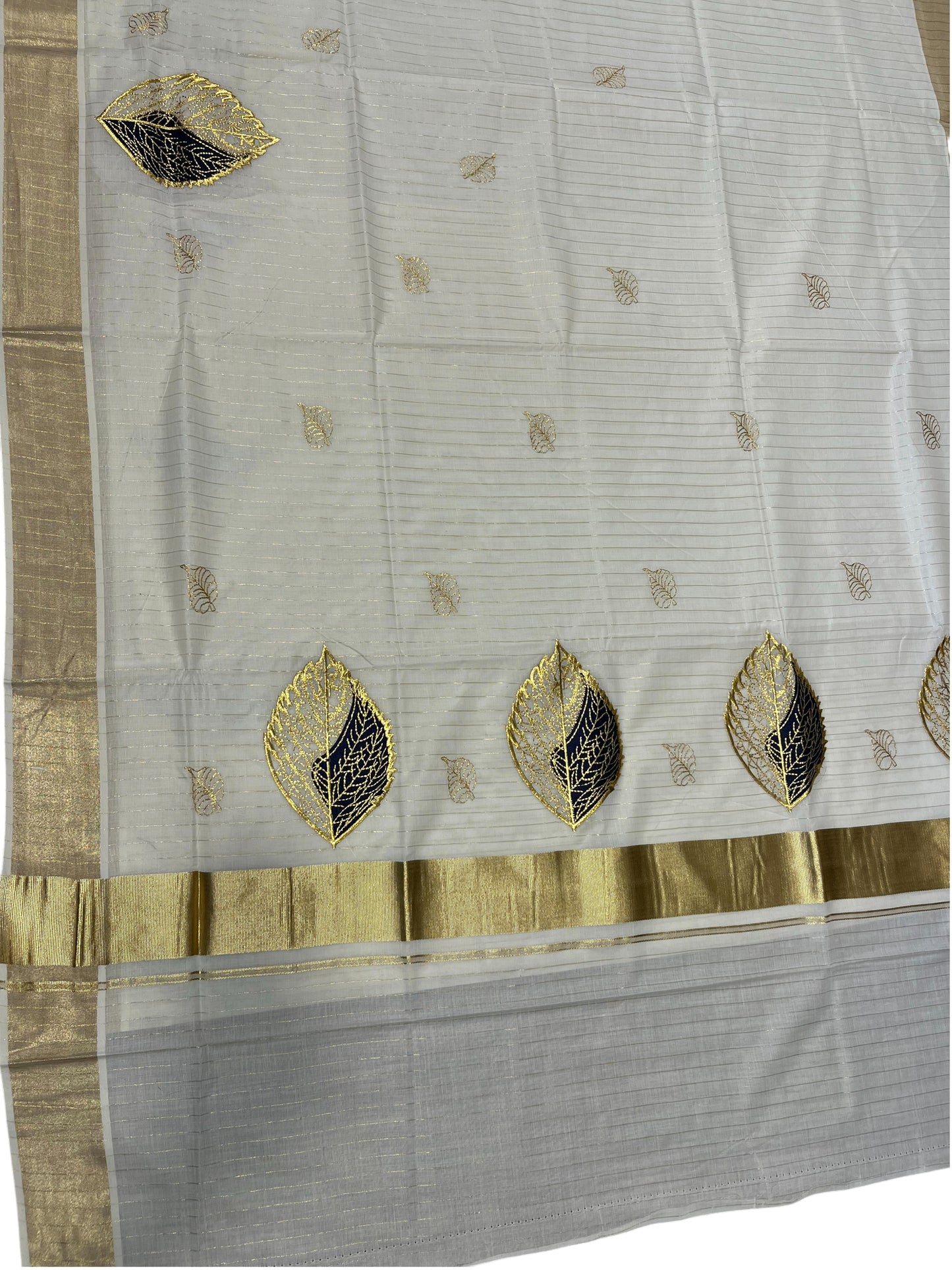 Southloom Kasavu Lines Saree with High Quality Embroidery Work in Kasavu and Brown
