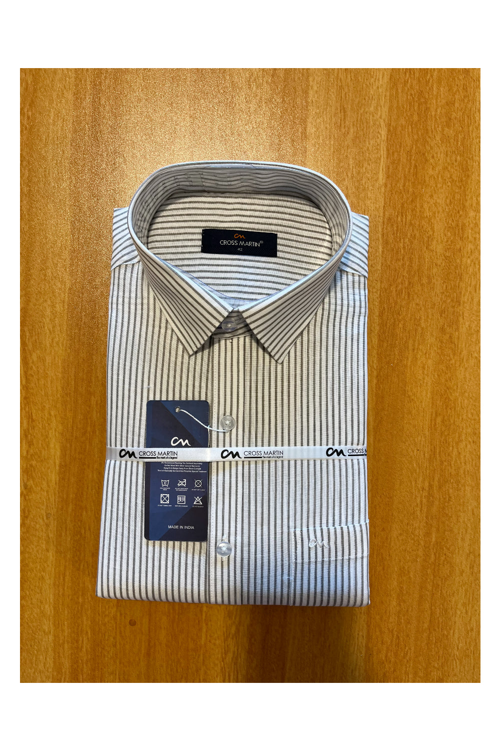 Pure Cotton White Shirt with Grey Lines (42 FS)