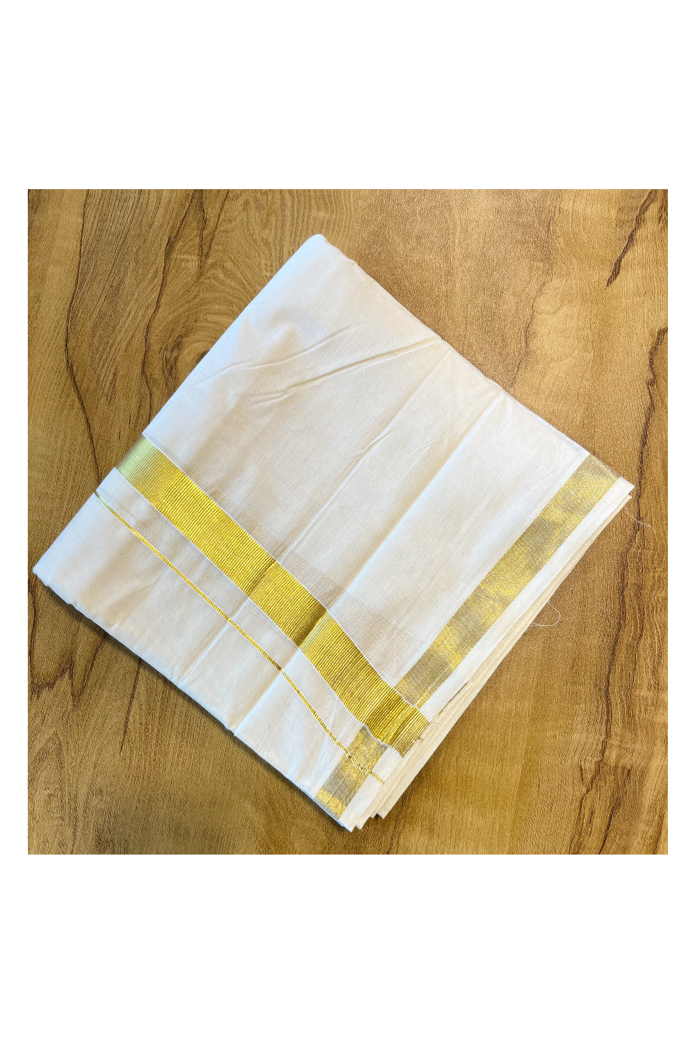 Pure Cotton Mundu with Golden Lines and Golden Border (South Indian Kerala Dhoti)
