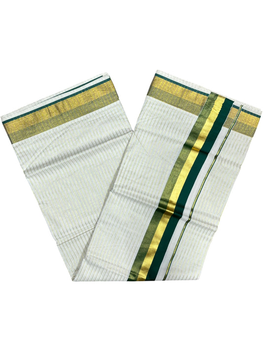 Southloom Pure Cotton Kerala Kasavu Lines Saree with Green and Kasavu Border