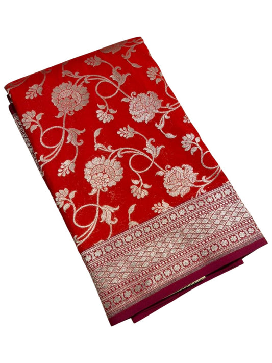 Southloom Pure Banarasi Silk Saree with Woven Work on Body and Borders (Red)