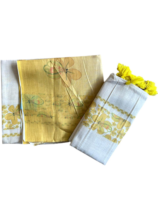 Southloom Pure Tissue Kerala Single Set Mundu (Mundum Neriyathum) with Kanikonna Print 2.80 Mtrs SL285