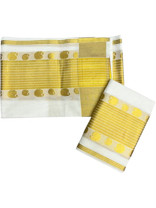 Southloom Premium Cotton Handloom Set Mundu with Manga Woven Design And Kasavu Border (2.80 Mtr) SL632