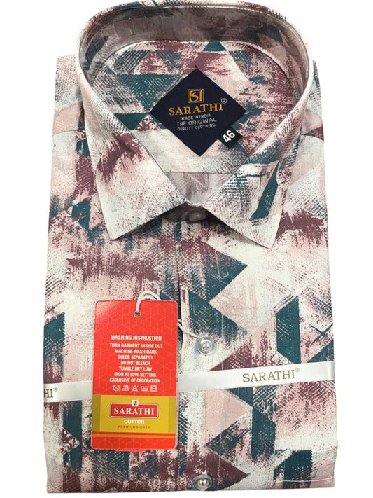 Pure Cotton Multi Colour Green Printed Shirt SLSHIRT 46 FS