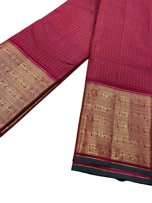 Southloom Pure Handloom Bridal Kanchipuram Silk Saree with Korvai Work (Maroon)