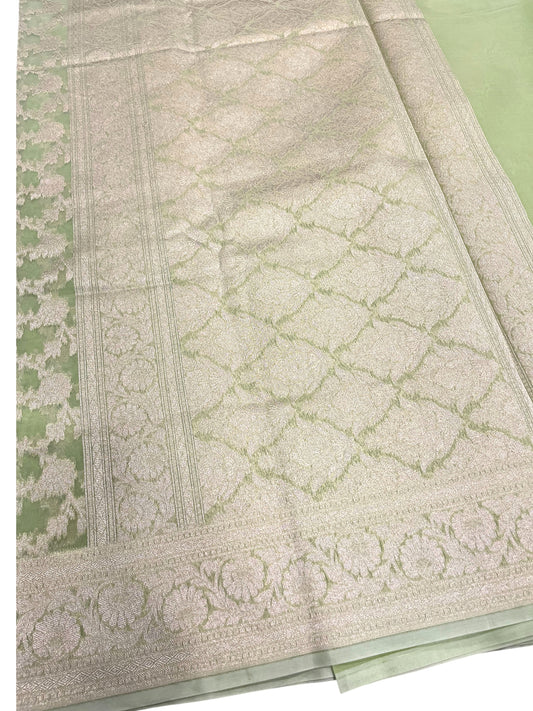 Southloom Cotton Banarasi Silk Saree with Woven Work on Body and Borders(Green)