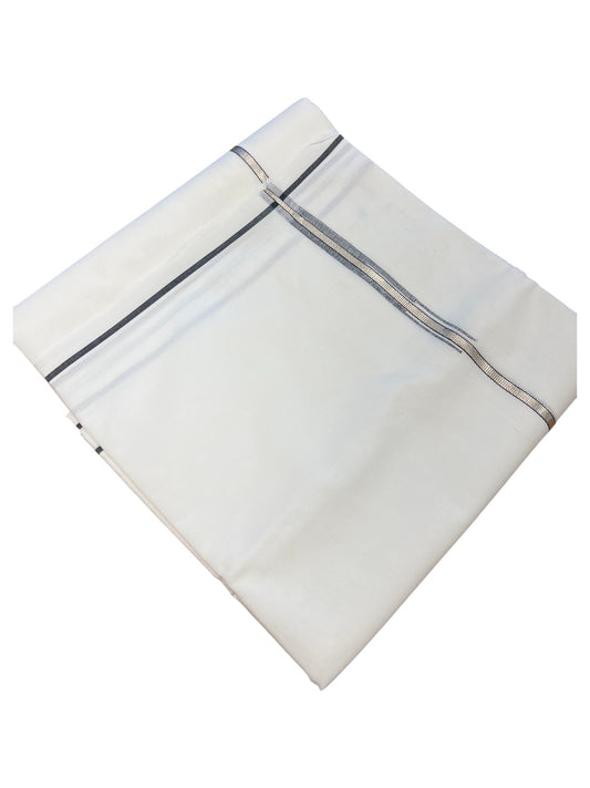 Pure White Cotton Double Mundu with Silver and Black Chutti Kara (South Indian Dhoti) (Copy)