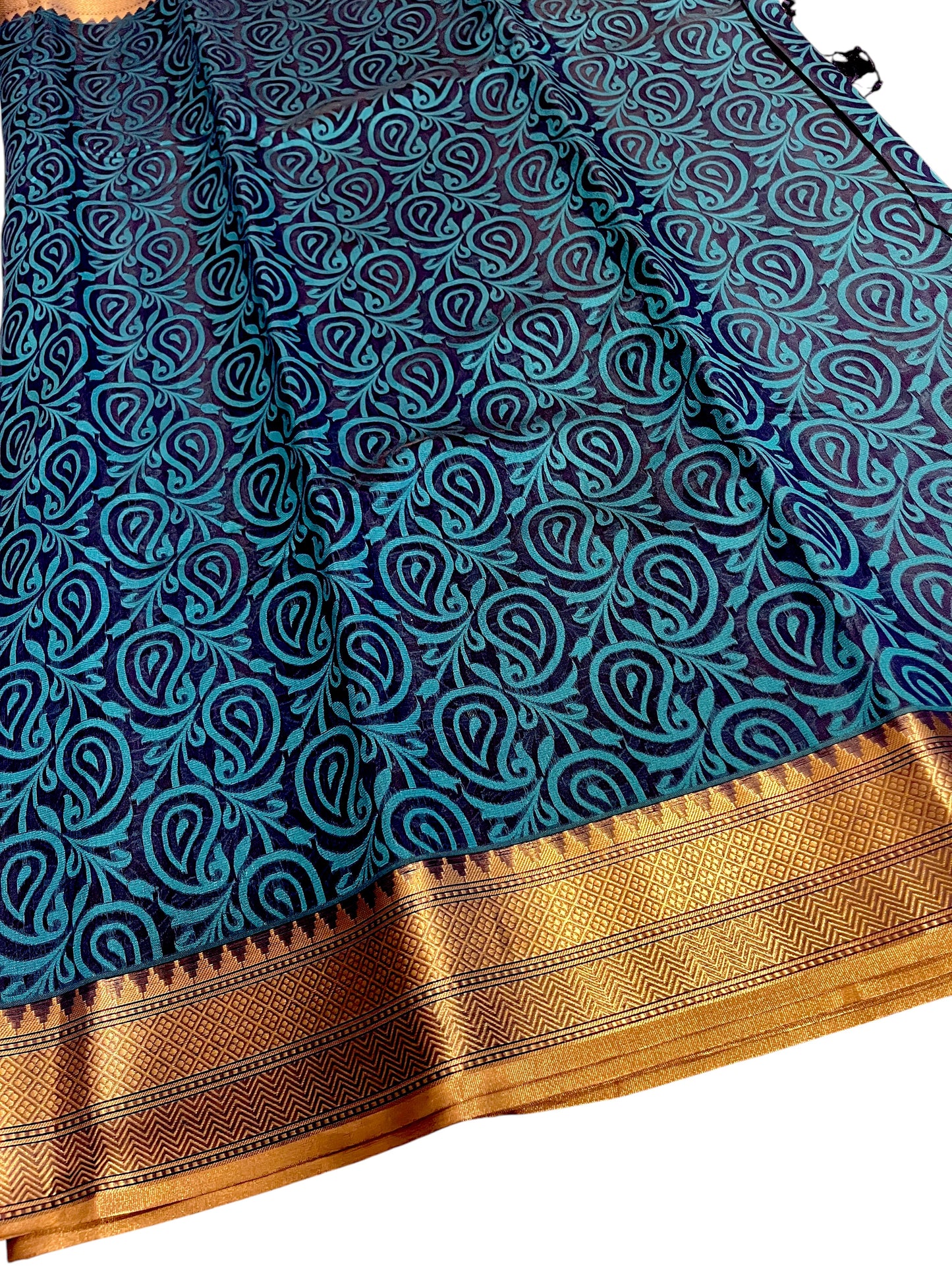 Southloom Cotton Banarasi Silk Saree with Woven Work on Body and Borders(Blue)