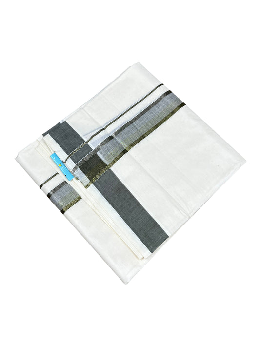 Southloom Kerala Pure Cotton Double Mundu with Green Border (South Indian Dhoti)