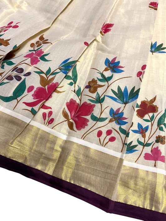 Southloom Semi Stitched Tissue Dhavani Set with Pavada and Purple Blouse Piece