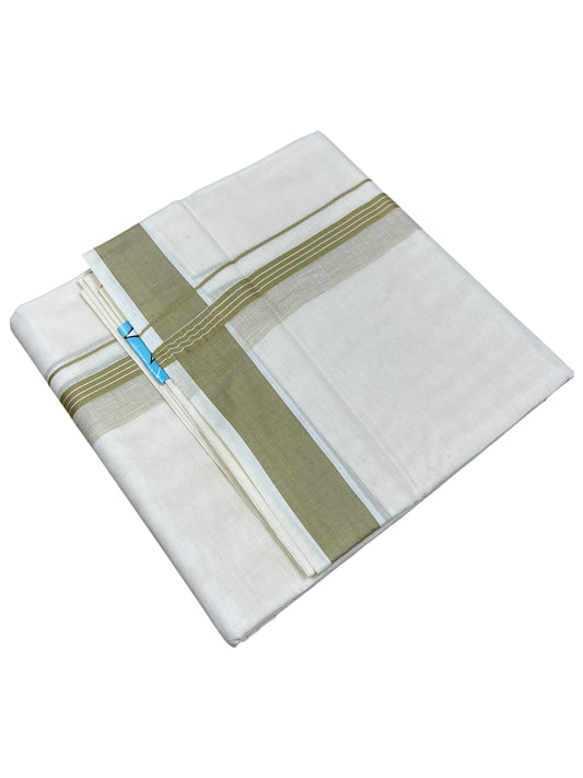 Southloom Pure Cotton Mundu with Olive Green Border (South Indian Kerala Dhoti)