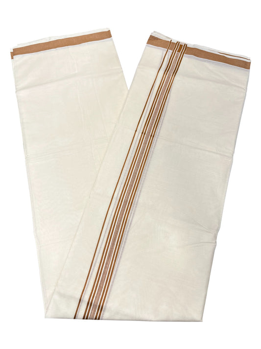 Southloom Pure Cotton Double Mundu With White Lines &Brown Border (South Indian Kerala Dhoti)