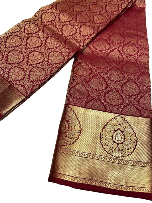 Southloom Pure Handloom Bridal Kanchipuram Silk Saree with Korvai Work (Maroon)