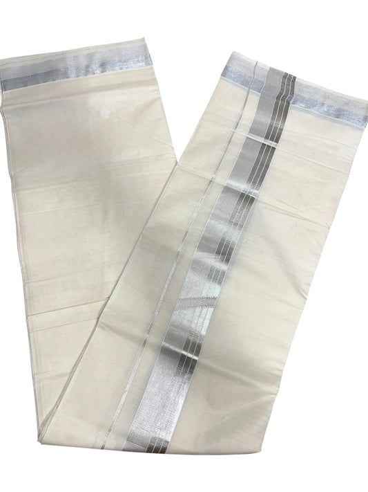 Kerala Cotton Double Mundu with Silver Border (South Indian Dhoti)