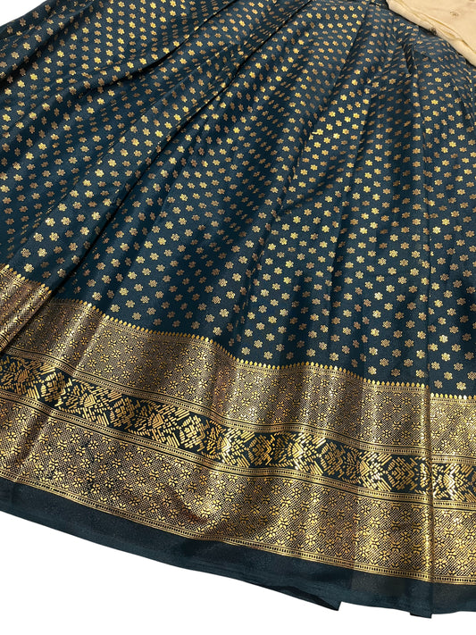 Southloom Semi Stitched Dhavani Set with Pavada and Blue Blouse Piece