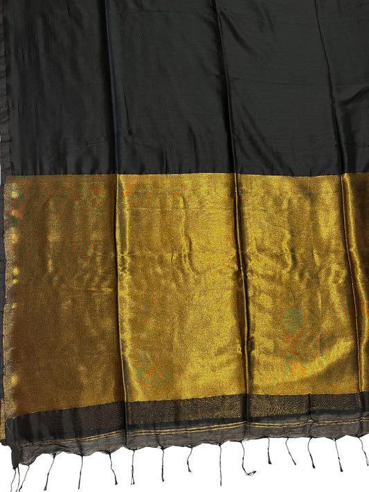 Southloom Mul Cotton 120 x 120 Soft Fabric Saree in Black Colour