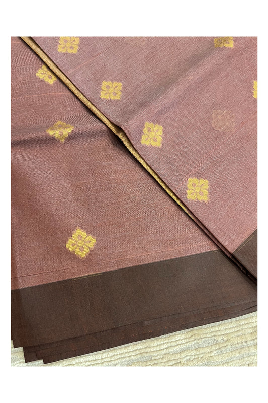 Southloom Kerala Cotton Saree with Floral Woven Works Across Body in Brown
