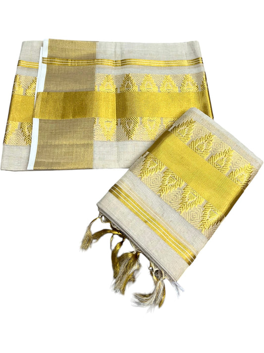 Southloom Premium Tissue Handloom Set Mundu with Temple Design And Kasavu Border (2.80 Mtr) SL632