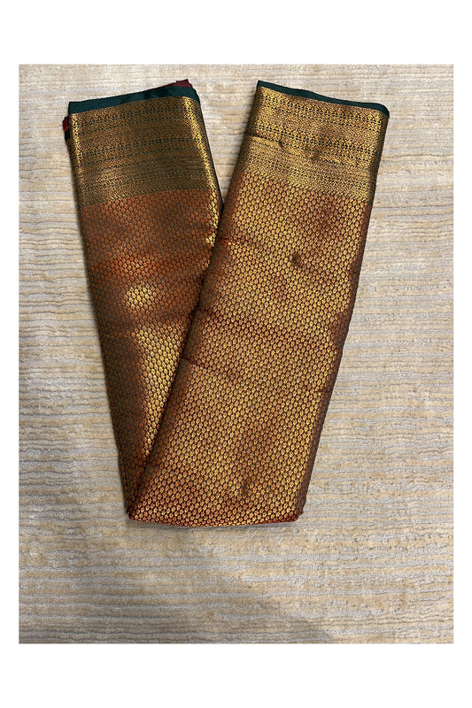 Southloom Brocade Silk Bridal Saree WIth Woven Borders and Blouse Piece in Maroon and Green