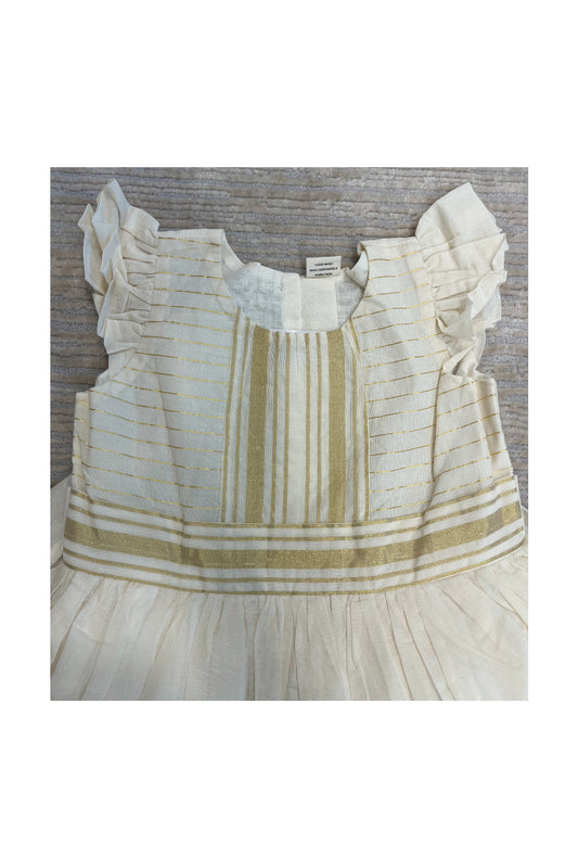 Southloom Premium Kasavu Frock in Balaramapuram Handloom Fabric for Girls