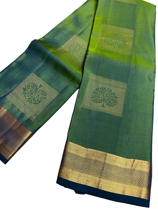 Southloom Pure Handloom Kanchipuram Silk Saree with Butta Work (Green & Blue)