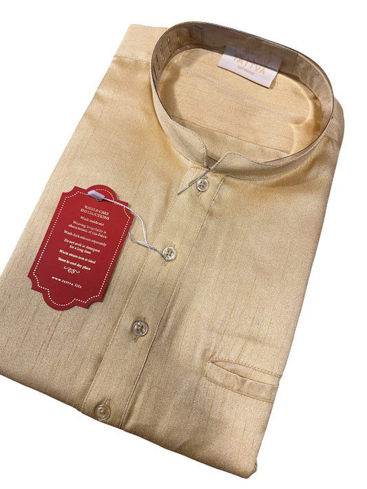 Southloom Beige Woven Patterns Semi Silk Short Kurta for Men