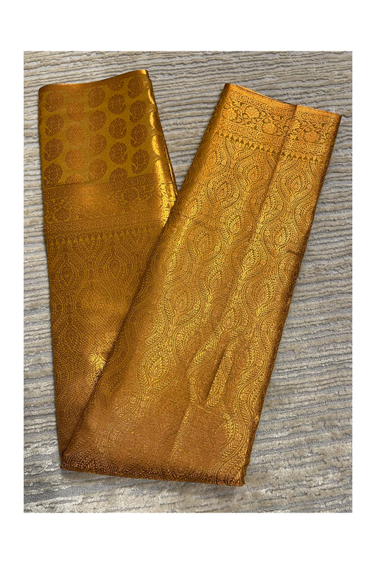 Southloom Banarasi Silk Brocade Bridal Saree WIth Woven Borders And Blouse Piece in Gold And Green