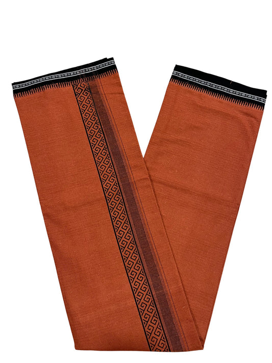 Southloom Saffron (Kaavi) Black Printed Single Mundu / Lungi (South Indian Kerala Dhoti)